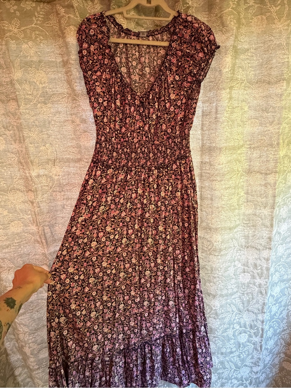 Old Navy Floral Maxi Dress in Burgundy and Pink